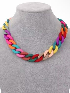 Colorful Multicolor Bold Chain Link Necklace - Rainbow Candy necklace